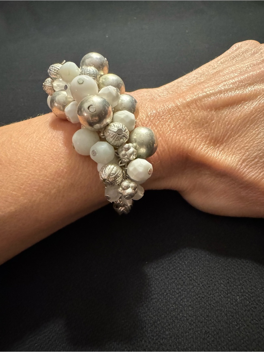 Silver Beaded Cha Cha Cluster Bracelet - 7.5”